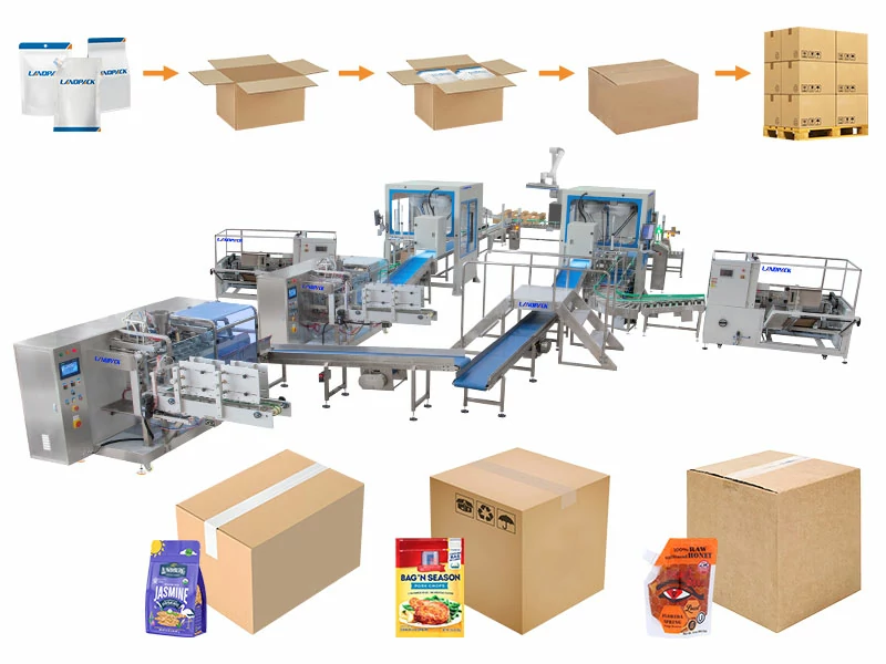 Automatic Bagging Cartoning Palletising Packaging System | Pouch Case Packing System