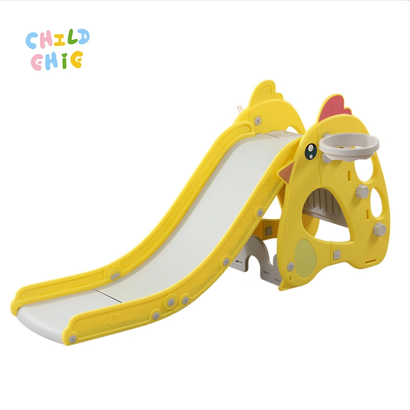 Foldable Kids Slide with Basketball Hoop, Heavy-Duty Chicken Shaped Toddler Slide, Indoor Freestanding Plastic Play Slide for Home Nursery