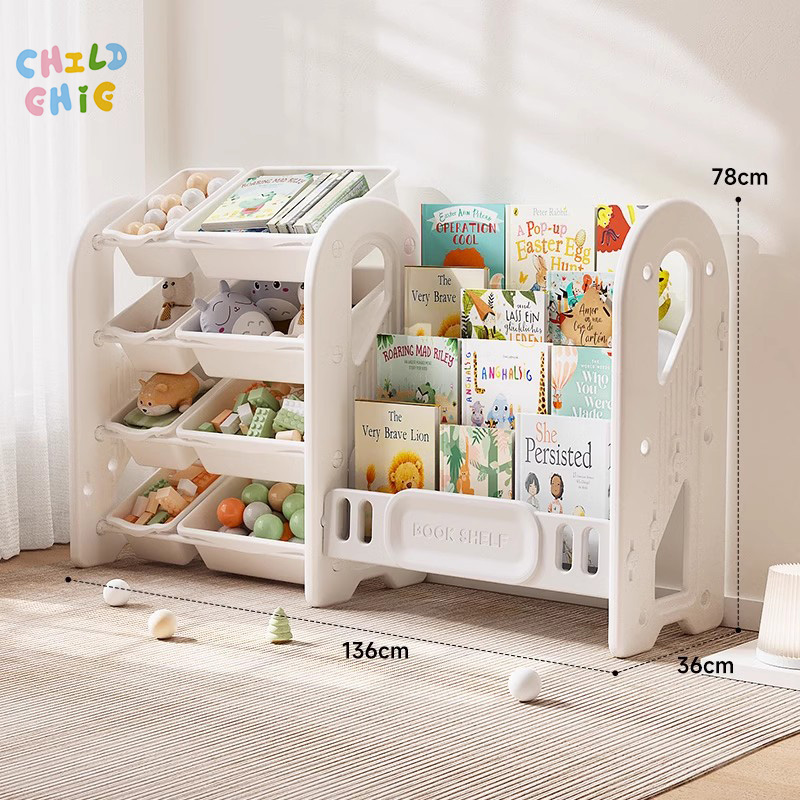 2-in-1 Kids Toy Storage Organizer & Bookshelf, Multi-Bin Toy Shelf with Book Display, Toddler Storage Unit for Playroom Bedroom