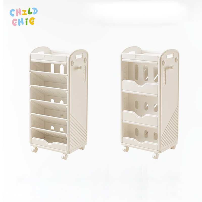 Modern Movable Double-Sided Kids Bookshelf Mobile Plastic Toy Storage Organizer Student Desk Side Narrow Racks