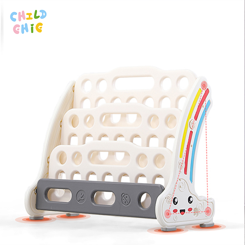 Eco-friendly HDPE Kids Bookshelf Cute Rainbow Children Book Storage Display Rack with Toy Bins for Playroom