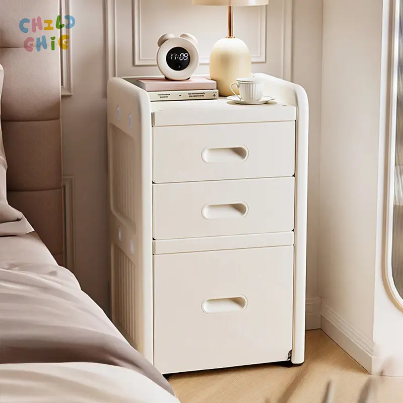 Minimalist Cream Plastic Drawer Storage Cabinet Multi-scene Narrow Bedside Dresser Kids Toy Storage Chest for Bedroom Living Room