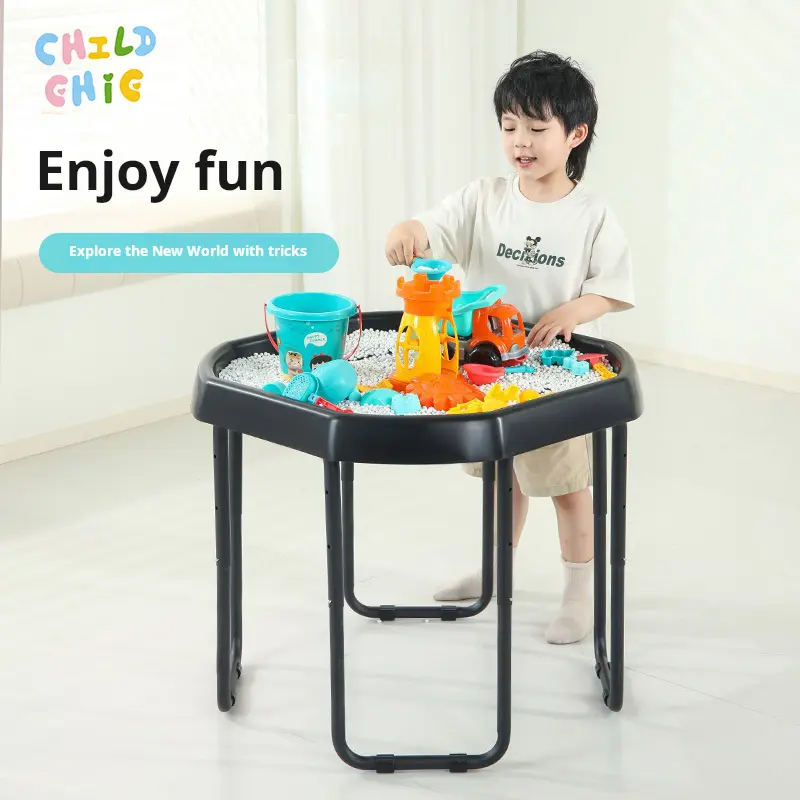 Foldable Kids Sand Play Table with Raised Edge Tray, Multi Color Indoor Toddler Sensory Activity Table for Sand Water Bead Play