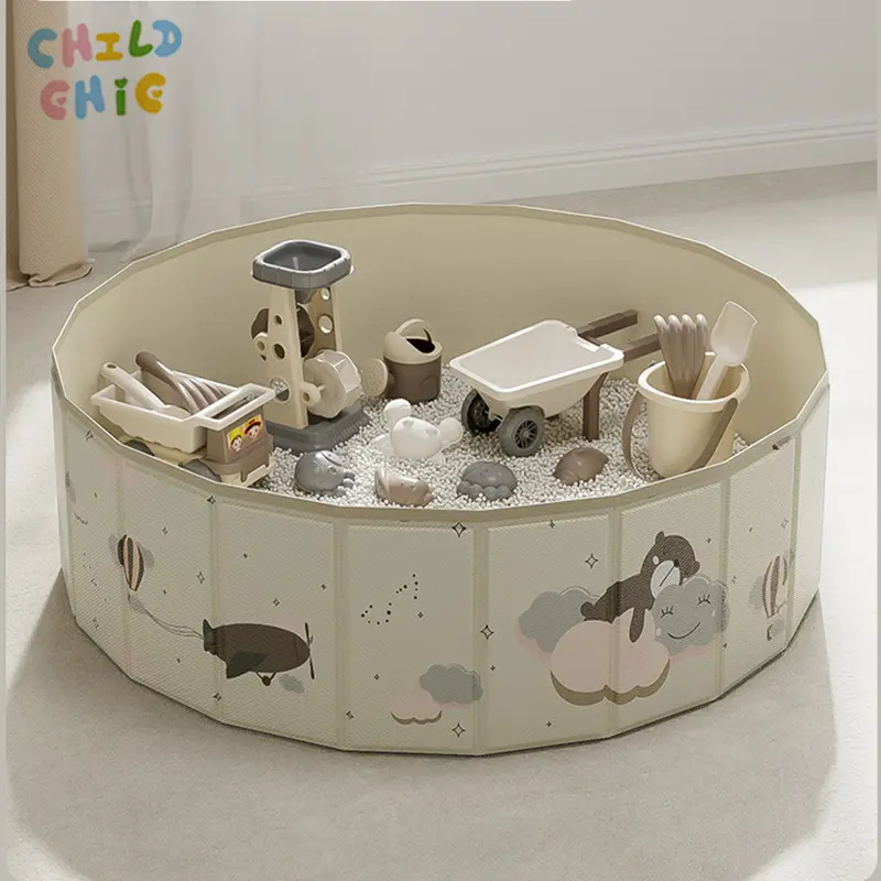 Foldable Round Fabric Sand Pit for Kids, Waterproof Printed Play Ball Pool Indoor Toddler Sand Play Storage Fence