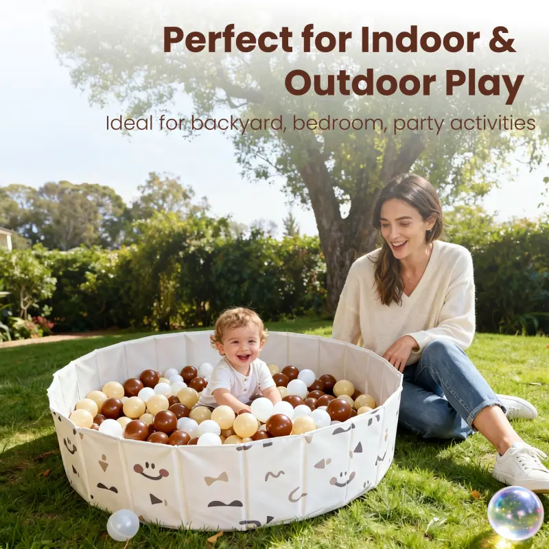 Foldable Kids Ball Pit Waterproof Printed Play Pool, Portable Indoor Outdoor Toddler Sand & Ocean Ball Play Fence with Storage Bag