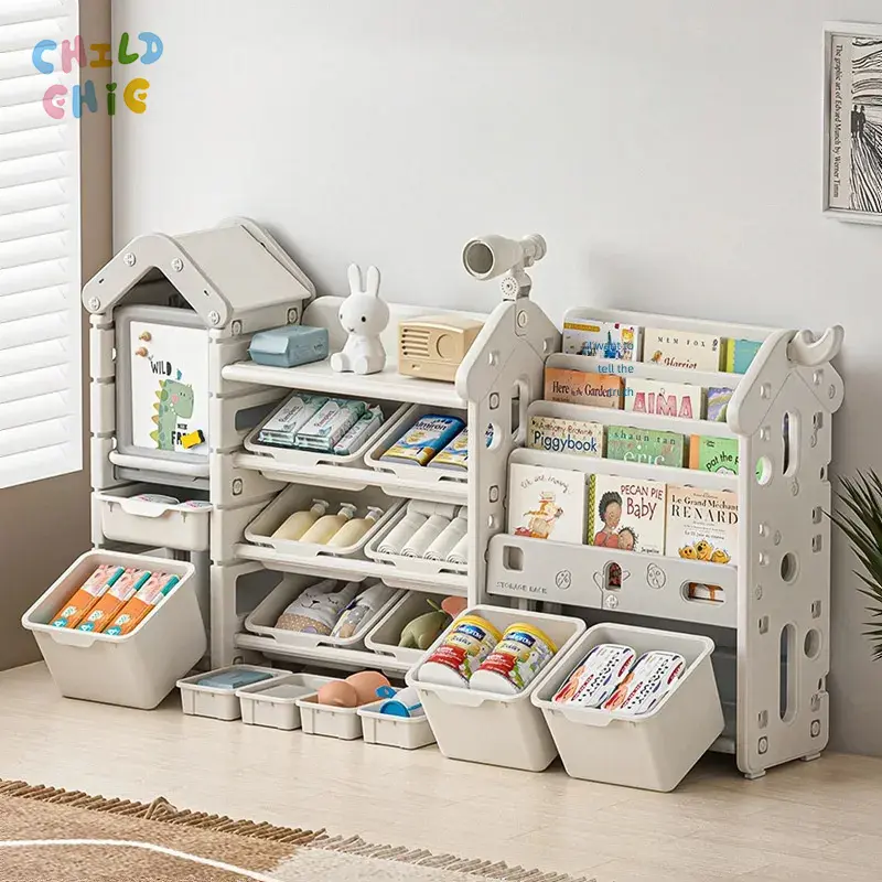 Multifunctional Magic House Kids Storage Cabinet, Combined Toy Bin & Book Shelf for Toddler Bedroom