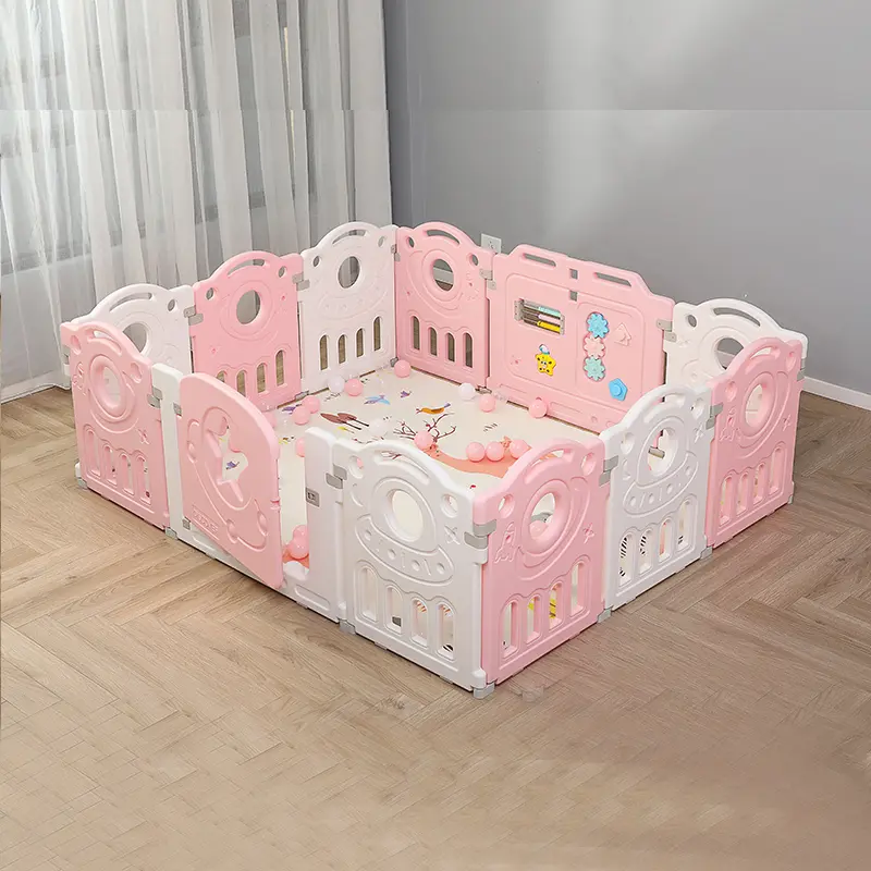 Parc pour bébé pliable avec porte en forme d'étoile et panneau de jeu éducatif - Clôture de sécurité pour tout-petits d'intérieur