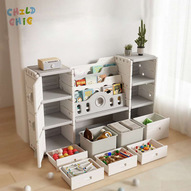 Multi-functional Assemble Kids Storage Cabinet Modular Toddler Toy Book Organizer Drawer Type Children Playroom Storage Shelf