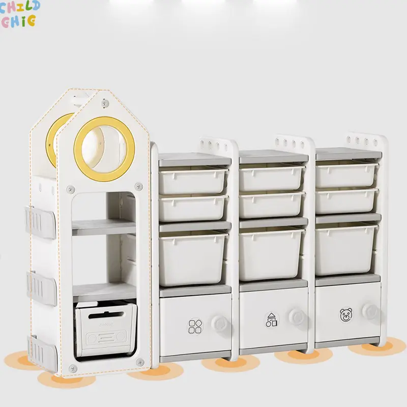 Modular Kids Toy Storage Organizer Rack House Shape Children Books Toys Storage Cabinet with Removable Bins for Playroom