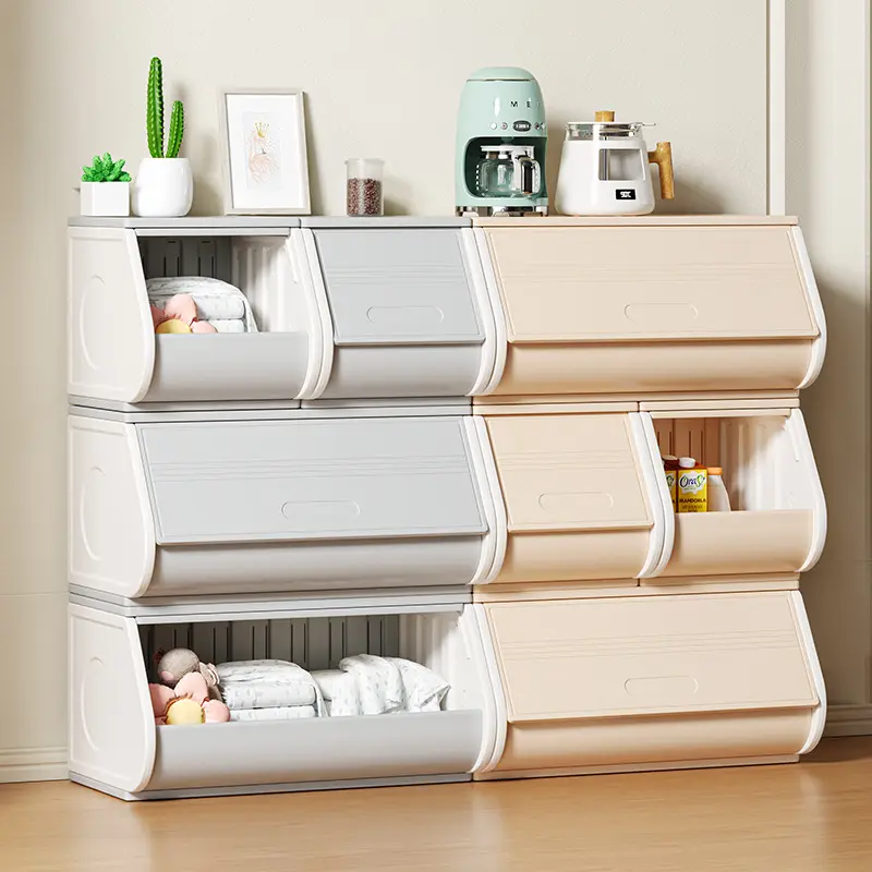 DIY Cream Modular Stackable Toy Storage Shelf for Kids Dustproof Flip-Top Organizer Multi-Tier Floor-Standing Nursery