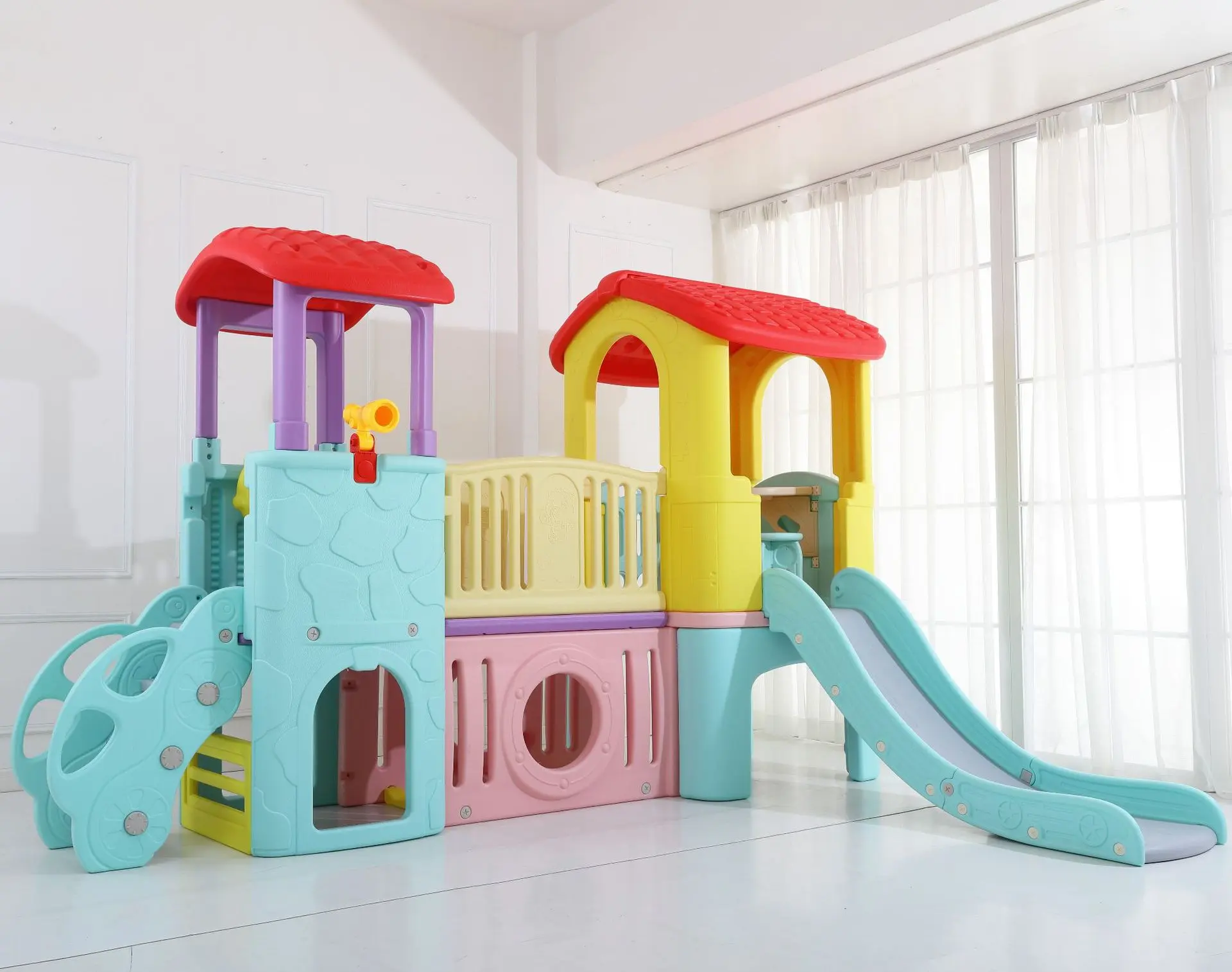 Large Kids Plastic Playhouse with Double Slides Indoor Outdoor Toddler Play Castle Multicolor Children Playground