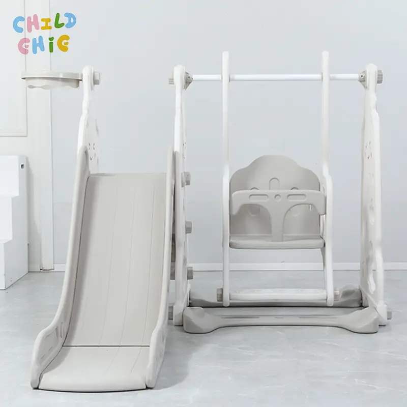 Cute Cloud 3 In 1 Kids Slide Swing Basketball Hoop Combo Safe Plastic Play Equipment Indoor Playground Set for Home Bedroom Nursery