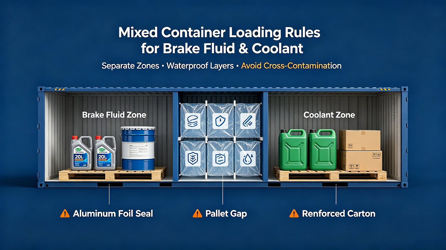 Mixed Container Loading Rules for Brake Fluid & Coolant Packaging