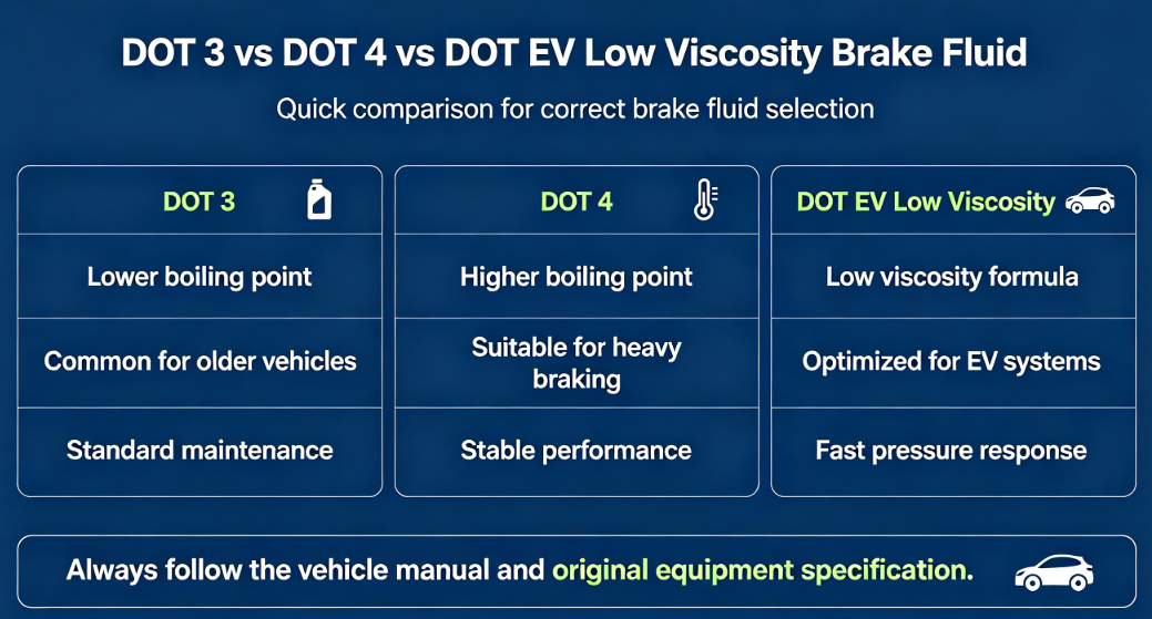 DOT3 DOT4 EV brake fluid comparison