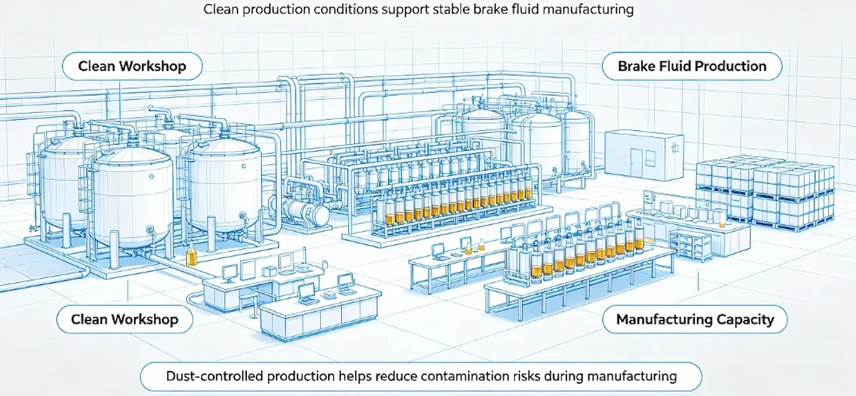 Clean brake fluid manufacturing workshop process