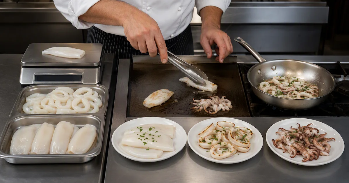 Frozen squid cooking test for restaurant use